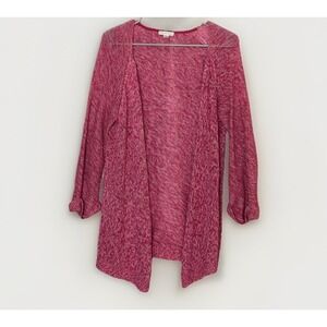 Garnet Hill Cardigan Womens XS Pink Open Knit Silk Linen Lightweight Boho Luxury